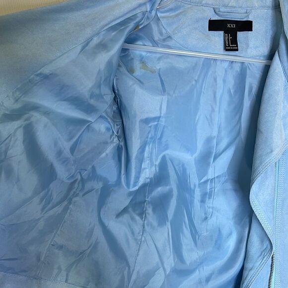 Faux Suede Light Blue Moto Jacket size small - Picture 9 of 9